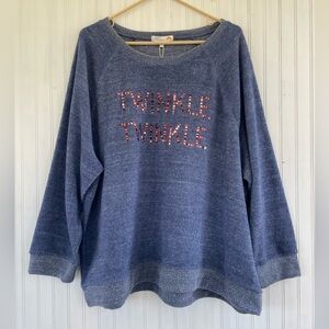 C&C California Women's Blue TWINKLE TWINKLE Sequin Fleece Sweatshirt Size 3X NWT